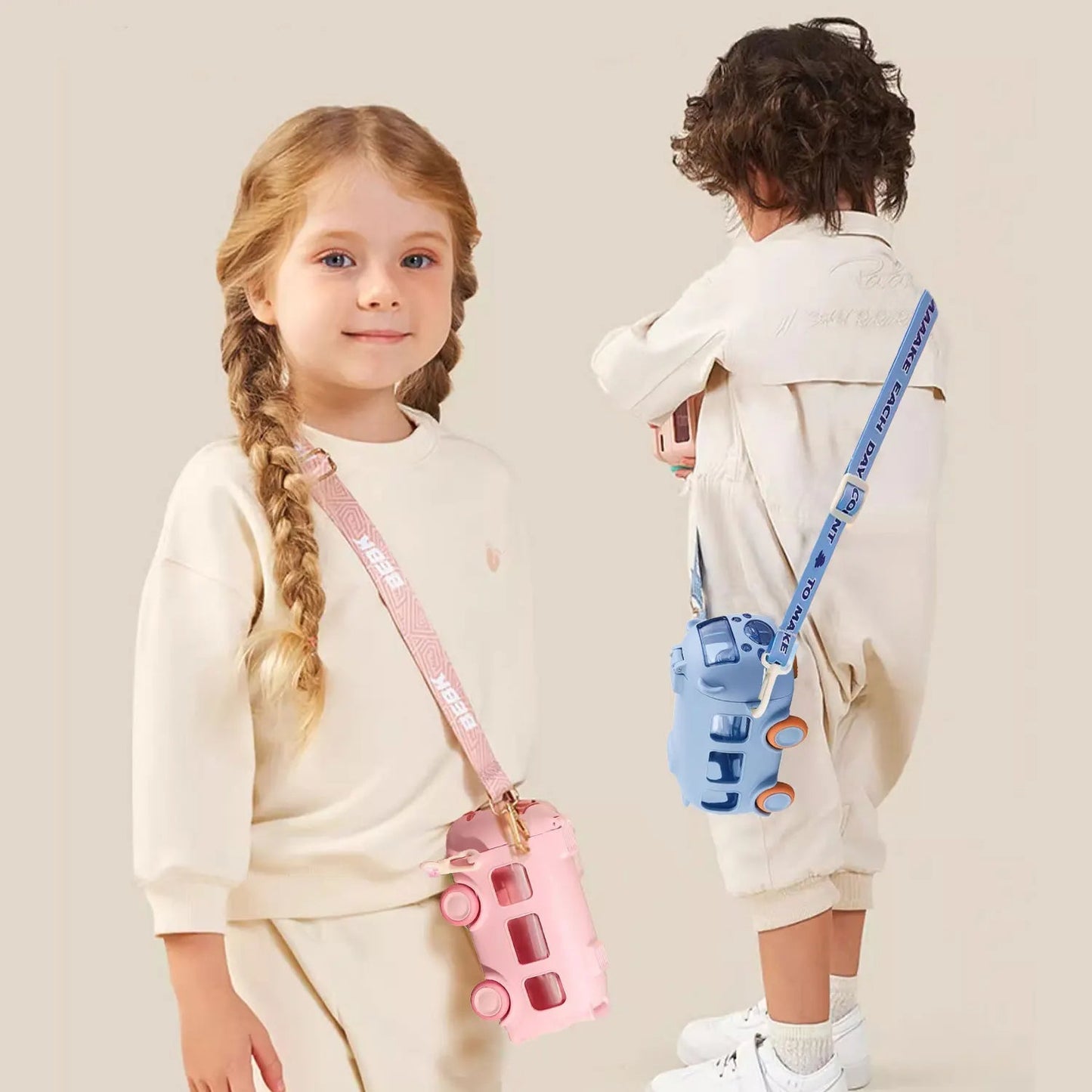 Bus Shape Water Bottle For Kids With Straw