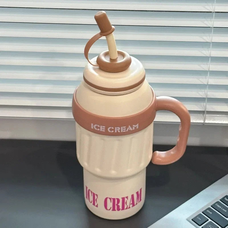 Ice Cream Shaped 1100ml Stainless Steel Thumbler With Steel Straw