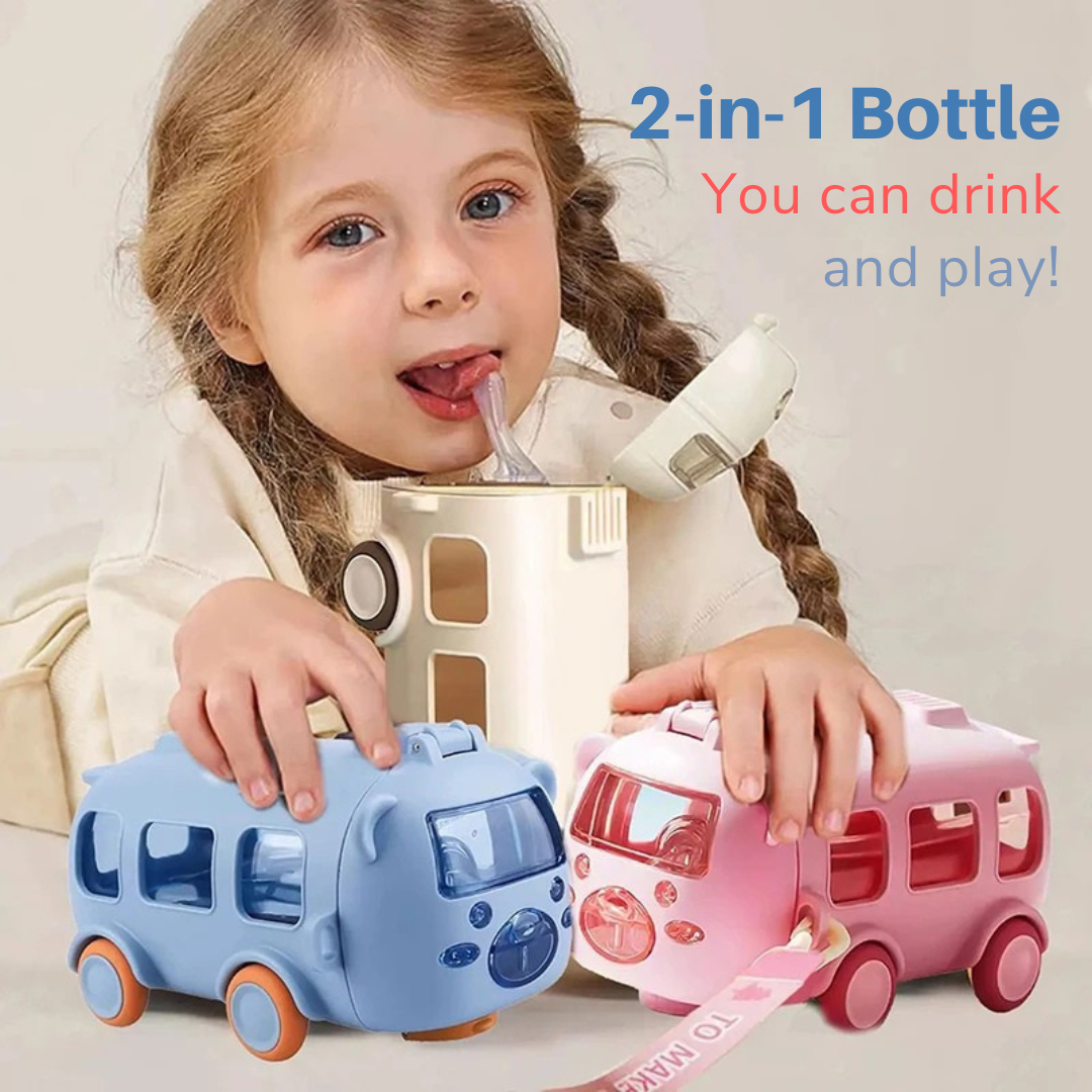 Bus Shape Water Bottle For Kids With Straw