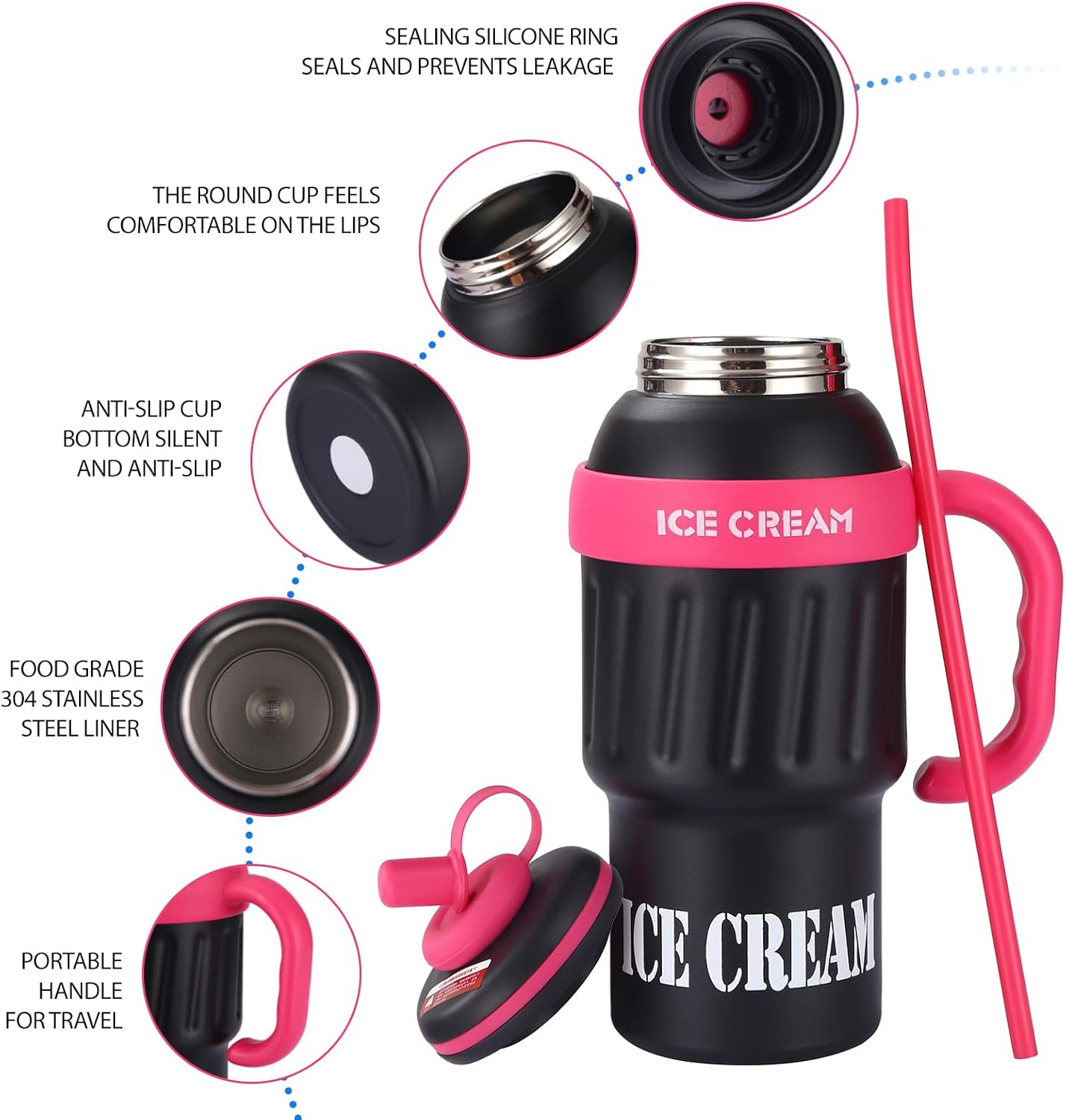 Ice Cream Shaped 1100ml  Stainless Steel Thumbler With Steel Straw