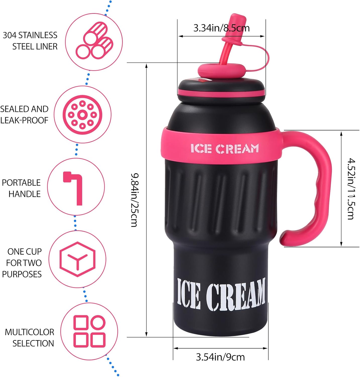 Ice Cream Shaped 1100ml  Stainless Steel Thumbler With Steel Straw