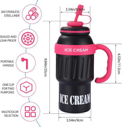 Ice Cream Shaped 1100ml  Stainless Steel Thumbler With Steel Straw