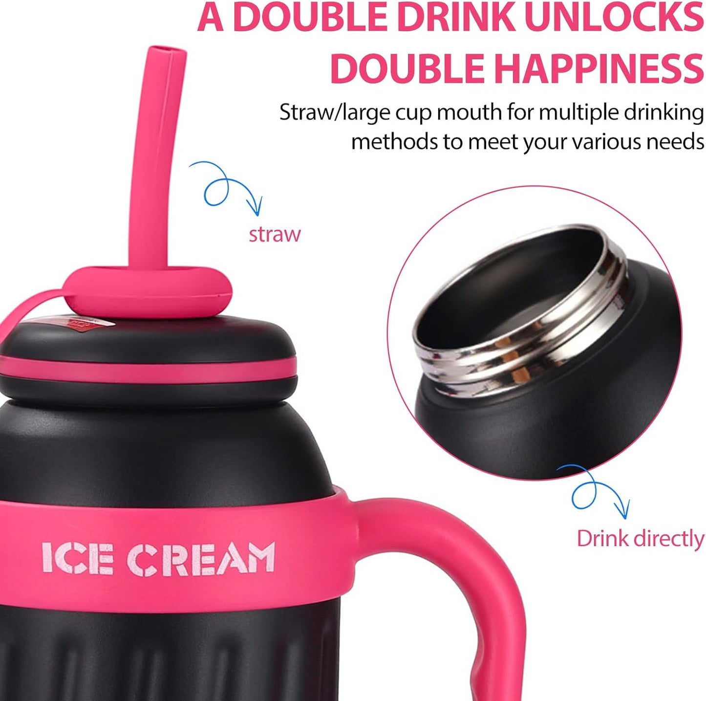 Ice Cream Shaped 1100ml  Stainless Steel Thumbler With Steel Straw