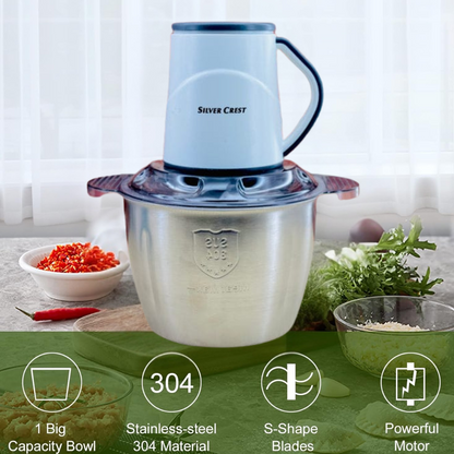 Silver Crust Meat Grinder & Chopper With 3L Steel Bowl