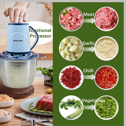 Silver Crust Meat Grinder & Chopper With 3L Steel Bowl