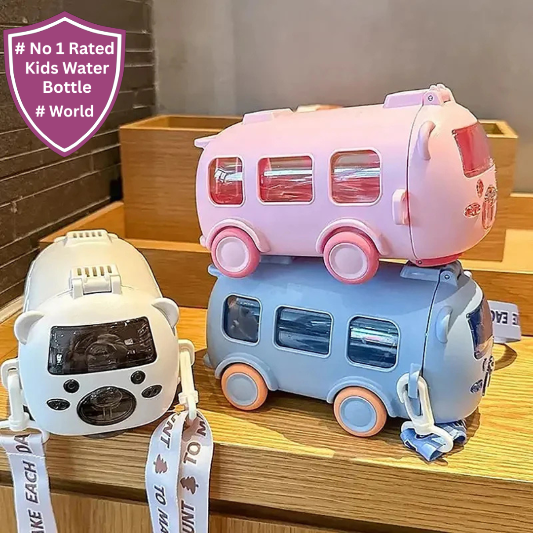 Bus Shape Water Bottle For Kids With Straw