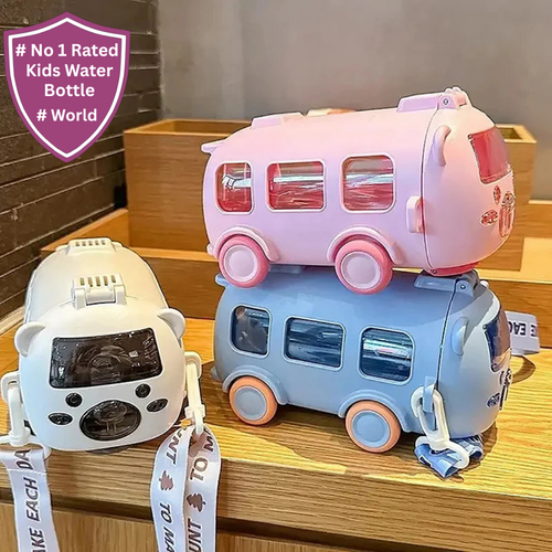 Bus Shape Water Bottle For Kids With Straw