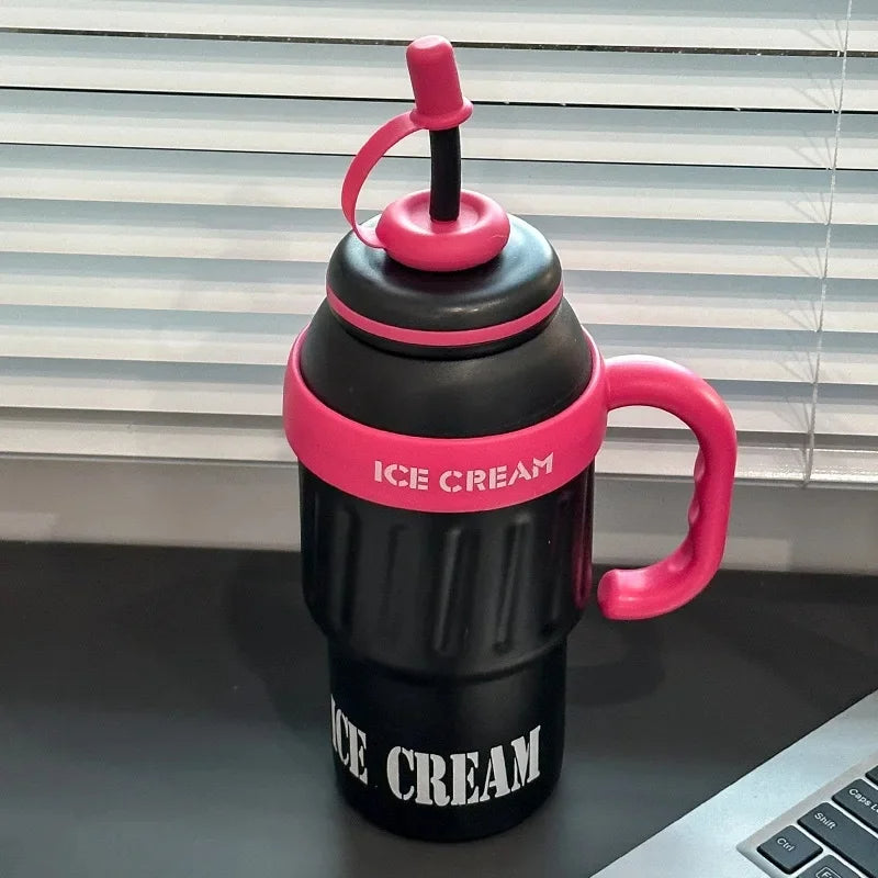 Ice Cream Shaped 1100ml  Stainless Steel Thumbler With Steel Straw