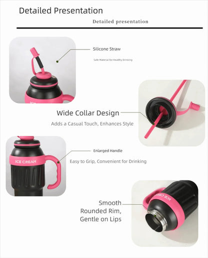 Ice Cream Shaped 1100ml  Stainless Steel Thumbler With Steel Straw