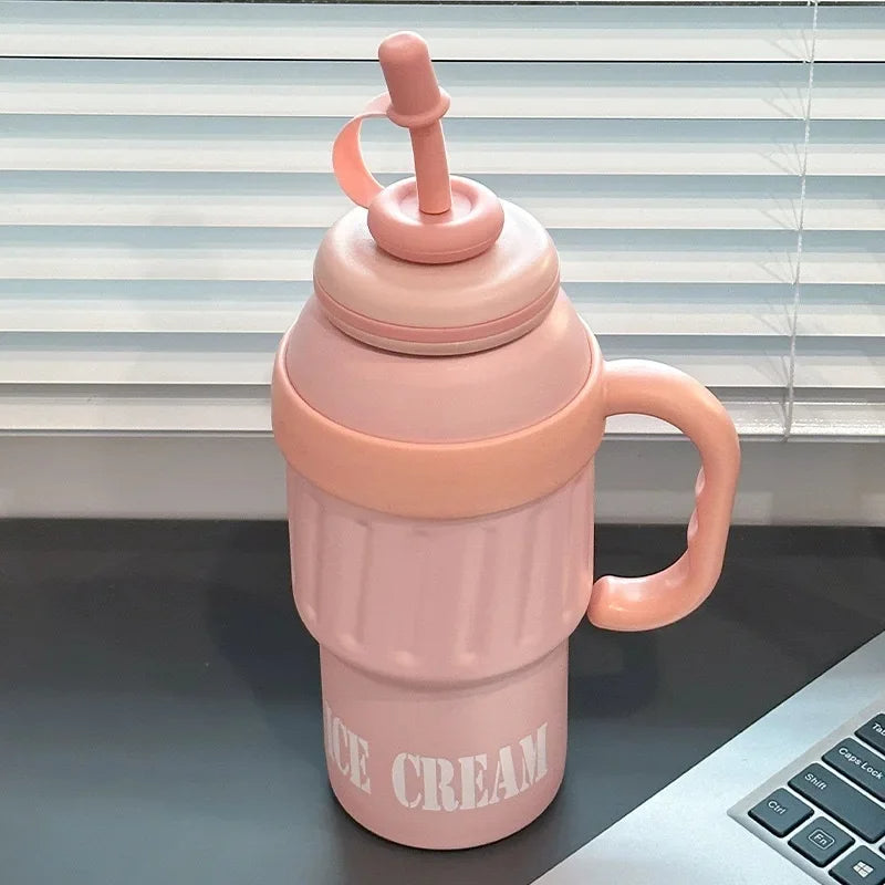 Ice Cream Shaped 1100ml  Stainless Steel Thumbler With Steel Straw