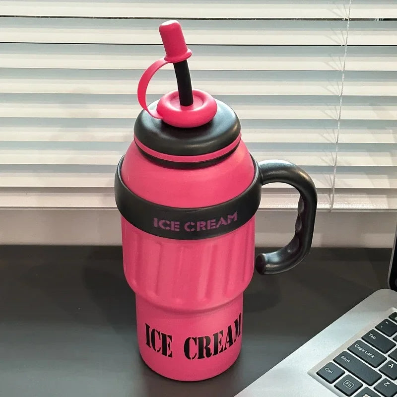 Ice Cream Shaped 1100ml  Stainless Steel Thumbler With Steel Straw