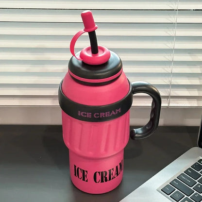 Ice Cream Shaped 1100ml  Stainless Steel Thumbler With Steel Straw