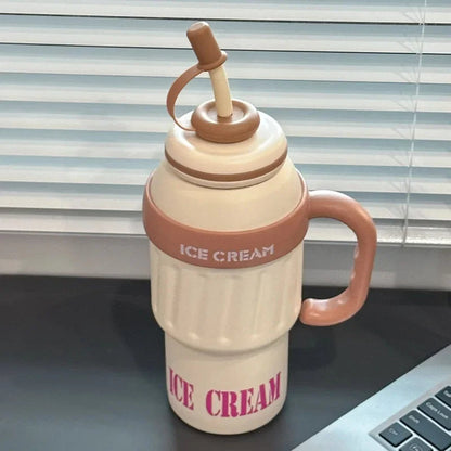 Ice Cream Shaped 1100ml  Stainless Steel Thumbler With Steel Straw